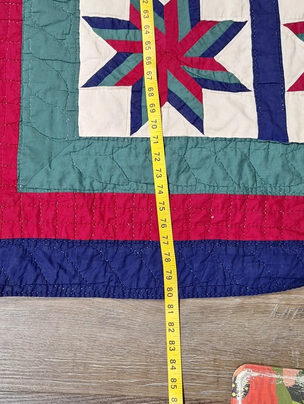 Handmade Vintage "LeMoyne Star or Blazing Star" Patriotic Quilt, 80 X 80 - Picture 12 of 13